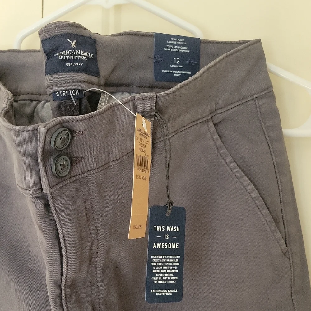 NWT AE American Eagle Outfitters Artist Flare 12L Gray Charcoal Pants - Picture 2 of 4